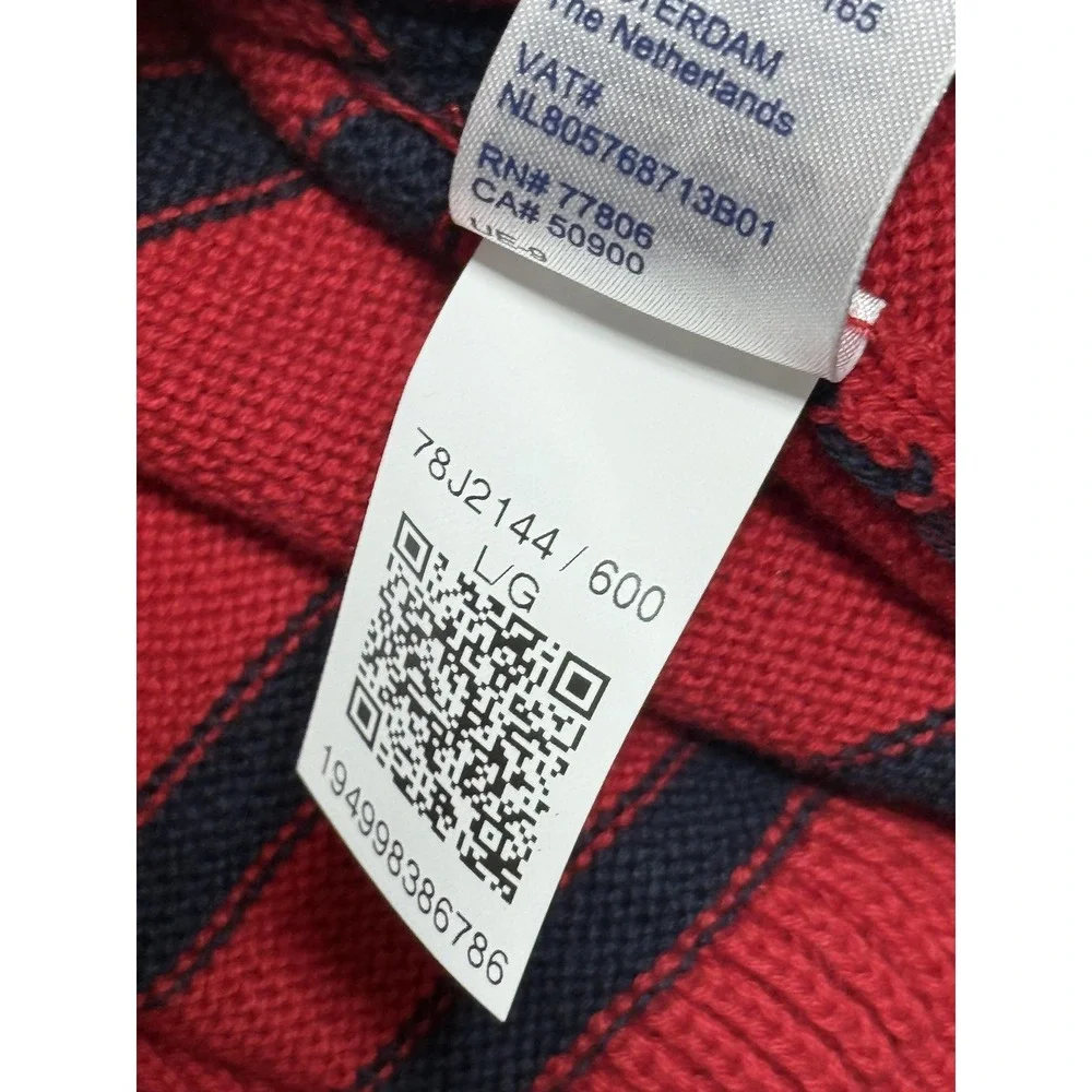 Tommy‎ Hilfiger Sweater Mens Large Red Navy Striped Half Zip Pullover Cotton